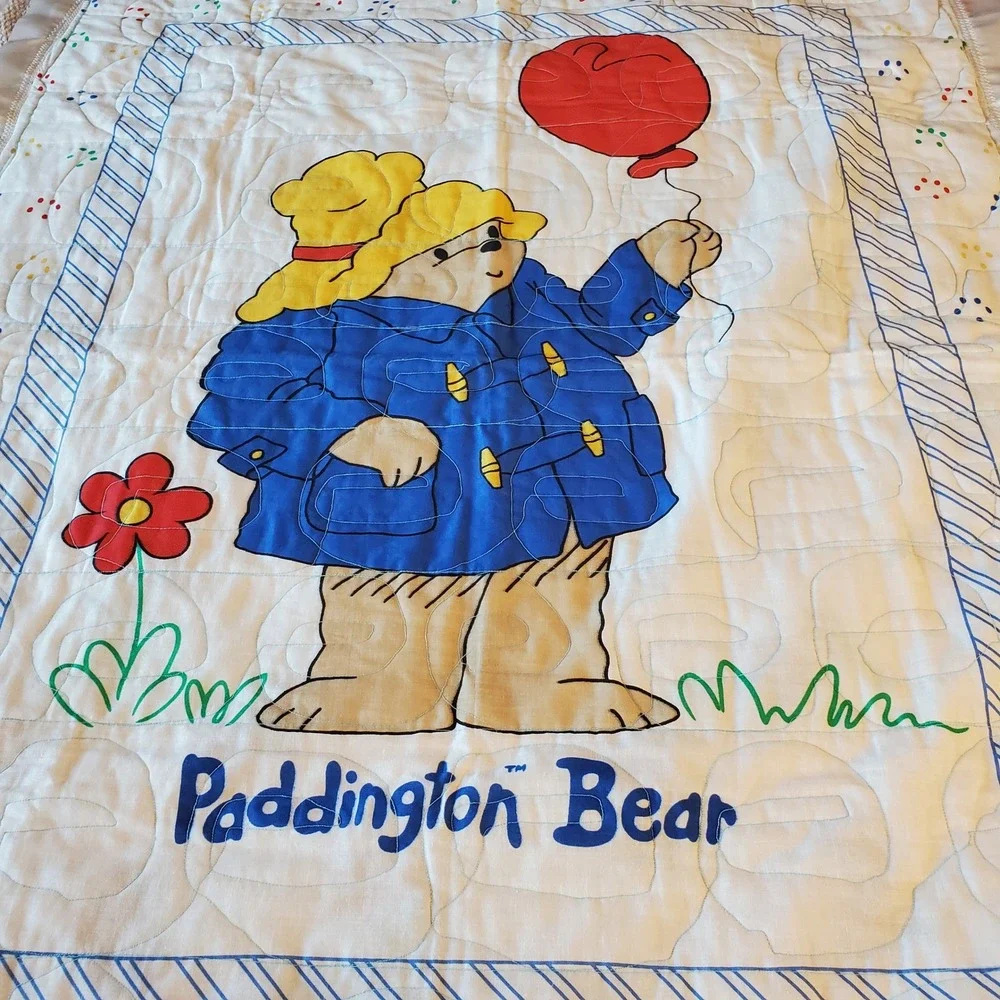 Handmade Paddington Bear Reversible Lightweight Cotton Quilt Satin Trim 45x38